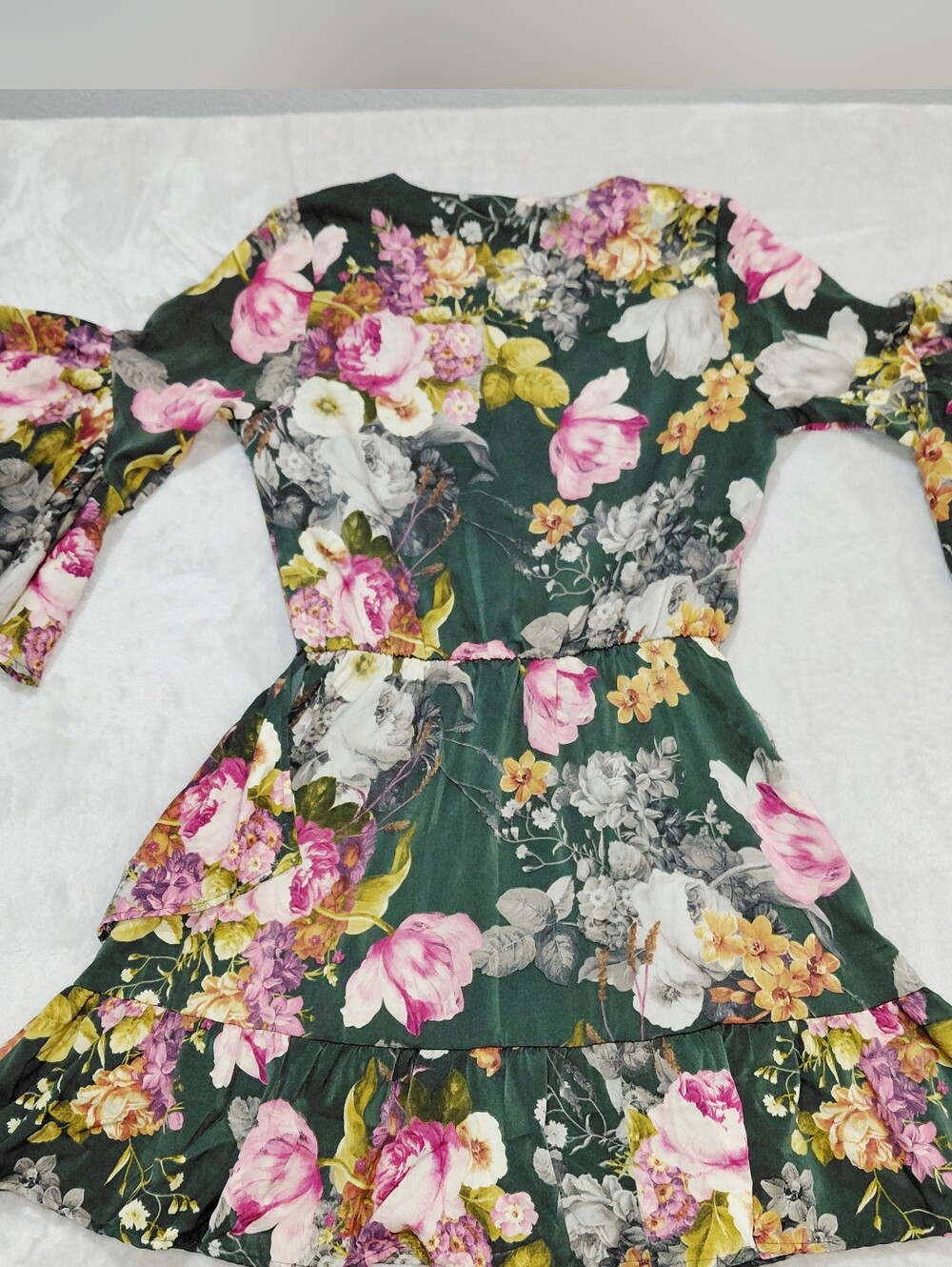 Peach Love California Floral Mini Dress in Green, Pink, Yellow